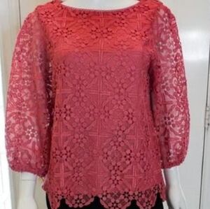NWT Rafaella Red Floral Lace Blouse   Size XL